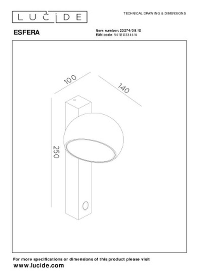 Lucide ESFERA - Nástenné svietidlo - LED Dim. - 1x9W 2700K - Šedá liatina